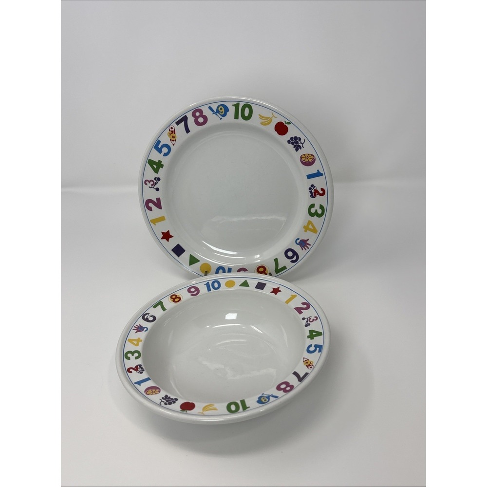 Epoch Colorful "My Count 10" Kids Saucer & Bowl Set Vintage Dishwasher/oven Safe
